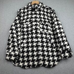 Jason Maxwell Jacket Women's Large Black White Houndstooth Button Up Old Money